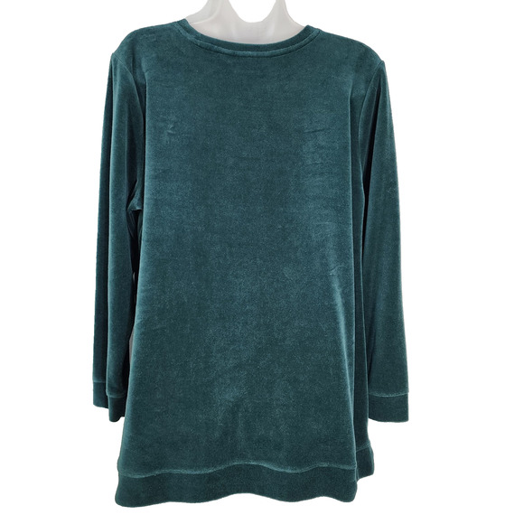 Denim & Co Shirt Top Womens Size MP Velour Tunic Green Pull On Pockets A390300 - Picture 2 of 10